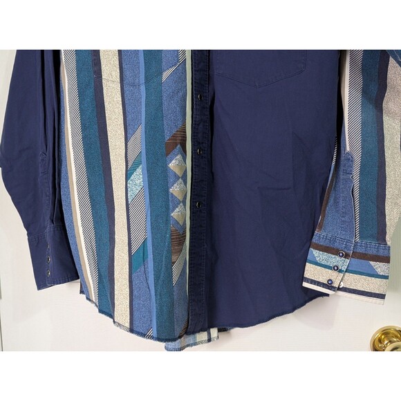VTG Wrangler Shirt Mens XL 17x35 Navy Southwestern Pearl Snap Western Cowboy 90s - Picture 3 of 8